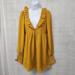 Tularosa Dress Mustard Boho Ruffle Mini Cottage Fairy S